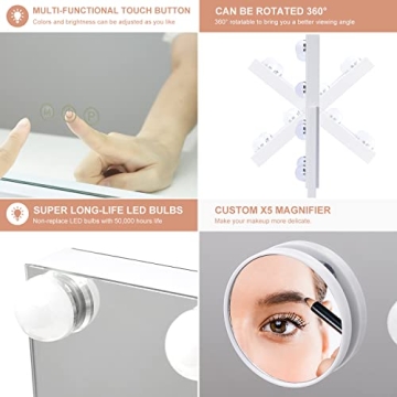 Hollywood Makeup Mirror 9 LED Lights 360 Rotation Dimmable