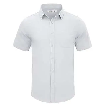 JEKAOYI Mens Casual Linen Button Down Short Sleeve Shirts Beach Summer Spread Collar Pocket Tops