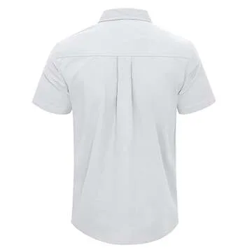 JEKAOYI Mens Casual Linen Button Down Short Sleeve Shirts Beach Summer Spread Collar Pocket Tops