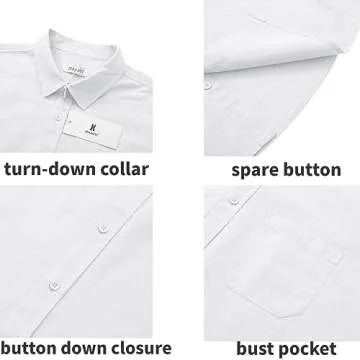 JEKAOYI Mens Casual Linen Button Down Short Sleeve Shirts Beach Summer Spread Collar Pocket Tops