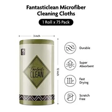 Fantasticlean Microfiber Cleaning Cloth Roll -75 Pack, Tear Away Microfiber Towels, 12" x 12", Reusable, Washable, Scratch Free, Ultra Absorbent Dish Rags for Car, Home, Garage or Shop (Olive Green)