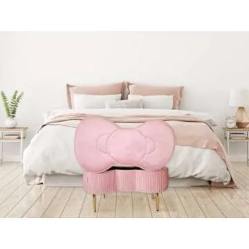 Impressions Vanity Hello Kitty Bow Velvet Storage Bench for Bedroom and Living Room, Luxurious Desig...