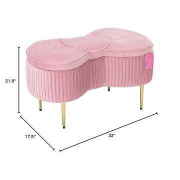 Impressions Vanity Hello Kitty Bow Velvet Storage Bench for Bedroom and Living Room, Luxurious Design Foam Padded Upholstered Ottoman Bench Seat Organizer with Gold Metal Legs (Pink)