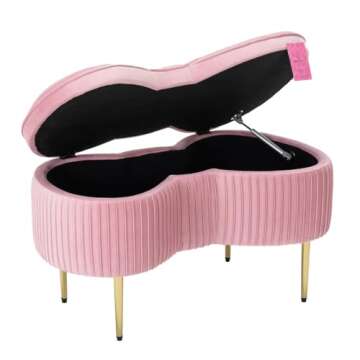 Impressions Vanity Hello Kitty Bow Velvet Storage Bench for Bedroom and Living Room, Luxurious Design Foam Padded Upholstered Ottoman Bench Seat Organizer with Gold Metal Legs (Pink)
