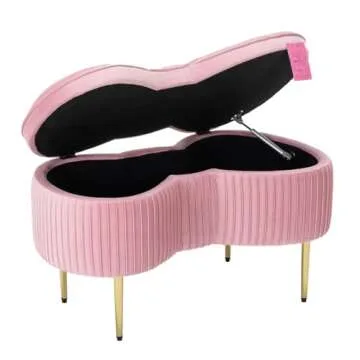 Impressions Vanity Hello Kitty Bow Velvet Storage Bench for Bedroom and Living Room, Luxurious Design Foam Padded Upholstered Ottoman Bench Seat Organizer with Gold Metal Legs (Pink)