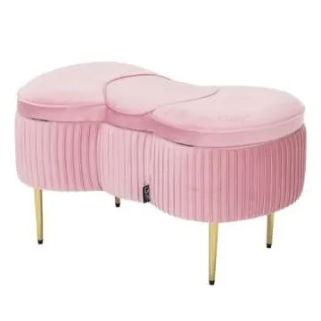 Impressions Vanity Hello Kitty Bow Velvet Storage Bench for Bedroom and Living Room, Luxurious Design Foam Padded Upholstered Ottoman Bench Seat Organizer with Gold Metal Legs (Pink)