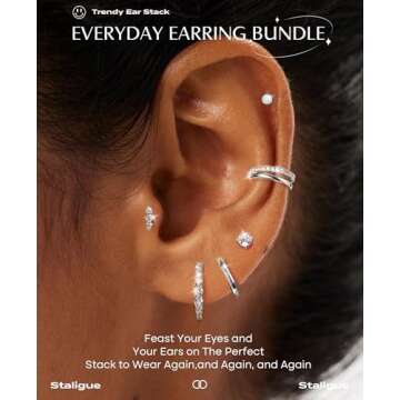 7 Pairs Silver Earrings Set for Women Trendy,Hypoallergenic Surgical Steel Flat Back Cartilage Earri...