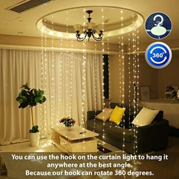 HXWEIYE 300LED Fairy Curtain Lights for Bedroom Warm White, 3mx3m 8 Modes USB Plug in Window Christm...