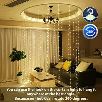 HXWEIYE 300LED Fairy Curtain Lights for Bedroom Warm White, 3mx3m 8 Modes USB Plug in Window Christm...