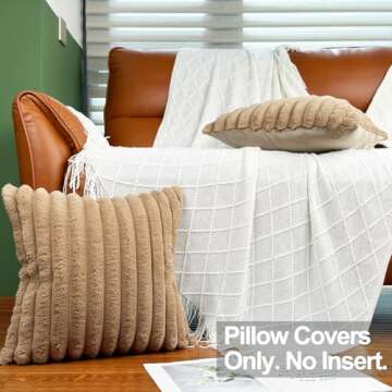 18x18 Throw Pillow Covers Set of 2, Decorative Faux Fur Covers for Bed, Couch Soft Fluffy Pillow Cov...