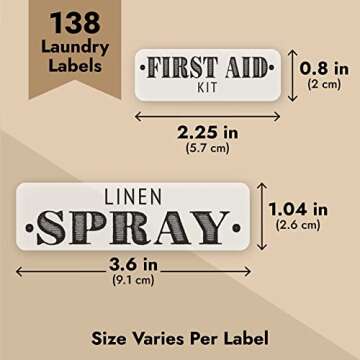 Talented Kitchen 138 Farmhouse Laundry Labels for Jars, Containers - Preprinted Bold All-Caps Household Stickers for Linen Closet, Bathroom, Home Office Organization