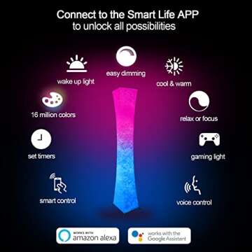 MAYOMAJO 61 Inch Smart Floor Lamp, Soft Light RGB Color Changing, Voice Control, Compatible with Ale...