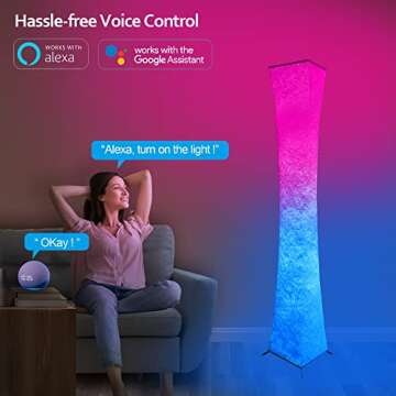 MAYOMAJO 61 Inch Smart Floor Lamp, Soft Light RGB Color Changing, Voice Control, Compatible with Alexa & Google Home, Music Sync Mood Lighting for Living Room Bedroom Party Decor