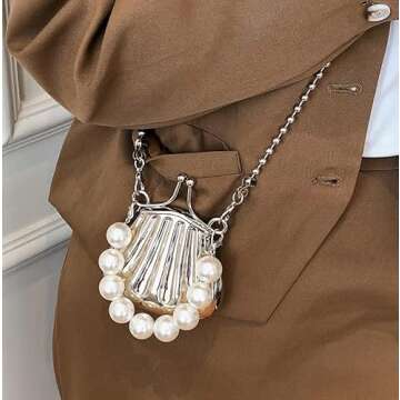 Zenosy Mini Pearl Evening Bag for Women Fashion Handbag Satchel Purse Shoulder Bag Crossbody Purse with Pearls