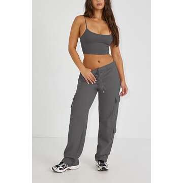Waitfairy Women's Cargo Sweatpants - High Waisted Fleece Joggers with Pockets