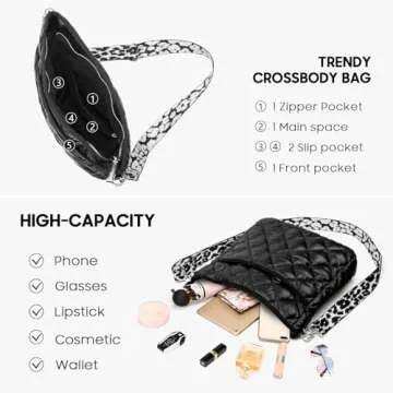 Quilted Crossbody Bags for Women, Unique Pattern Strap Quilted Bag, Crossbody Purses for Women, Quilted Puffer Bag for Women (Black)