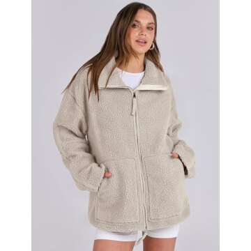 ANRABESS Women's Oversized Fleece Jacket - Cozy Sherpa Zip Up Coats