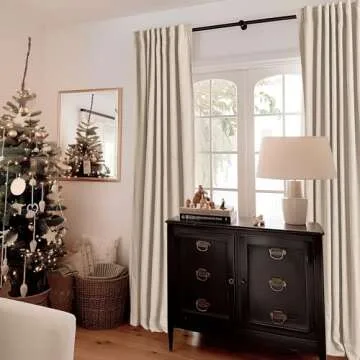 INOVADAY 100% Blackout Curtains 84 Inches Length 2 Panels Set, Back Tab/Rod Pocket Linen Black Out Curtains for Bedroom, Thermal Insulated Window Drapes - Oatmeal, W50 X L84