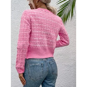 Stylish MakeMeChic Cropped Cardigan with Pearl Buttons