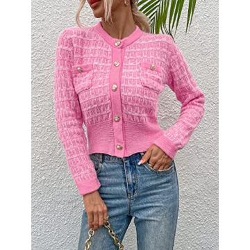 Stylish MakeMeChic Cropped Cardigan with Pearl Buttons