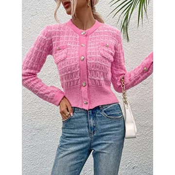 Stylish MakeMeChic Cropped Cardigan with Pearl Buttons