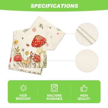 Artoid Mode Mushroom Wildflowers Spring Table Runner, Seasonal Summer Bees Butterfly Kitchen Dining Table Decoration for Home Party Decor 13x72 Inch