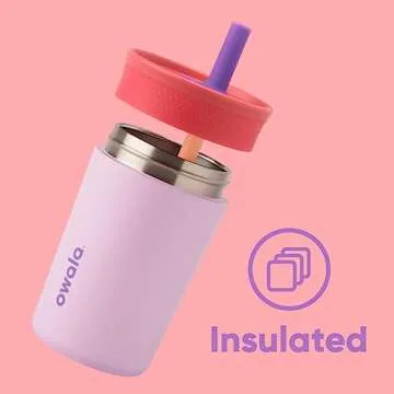 Owala Kids Insulation Stainless Steel Tumbler with Spill Resistant Flexible Straw, Easy to Clean, Ki...
