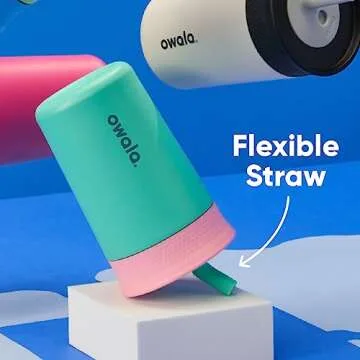 Owala Kids Insulation Stainless Steel Tumbler with Spill Resistant Flexible Straw, Easy to Clean, Kids Water Bottle, Great for Travel, Dishwasher Safe, 12 Oz, Peach and Yellow (Picnic)