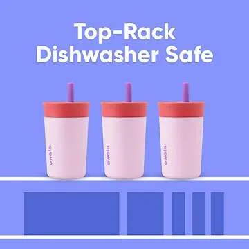 Owala Kids Insulation Stainless Steel Tumbler with Spill Resistant Flexible Straw, Easy to Clean, Kids Water Bottle, Great for Travel, Dishwasher Safe, 12 Oz, Peach and Yellow (Picnic)