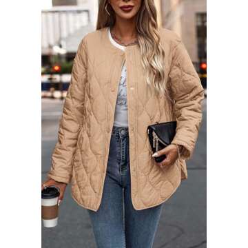 PRETTYGARDEN Women's Fall Clothes Trendy Casual Lightweight Jackets Oversized Winter Coat Outerwear with Pockets (Khaki,Small)