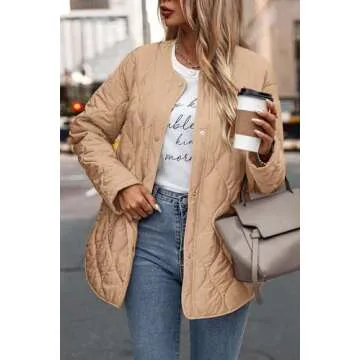 PRETTYGARDEN Women's Fall Clothes Trendy Casual Lightweight Jackets Oversized Winter Coat Outerwear with Pockets (Khaki,Small)