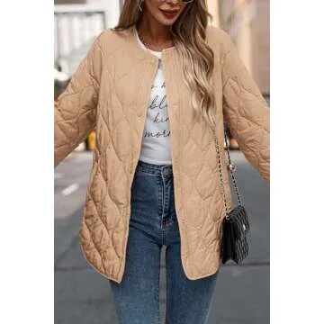 PRETTYGARDEN Women's Fall Clothes Trendy Casual Lightweight Jackets Oversized Winter Coat Outerwear with Pockets (Khaki,Small)