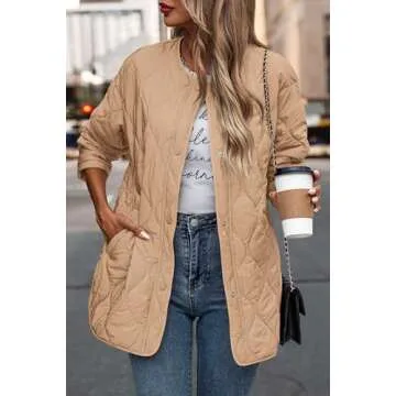 PRETTYGARDEN Women's Fall Clothes Trendy Casual Lightweight Jackets Oversized Winter Coat Outerwear with Pockets (Khaki,Small)