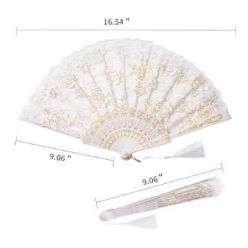 Sepwedd 30pcs White Rose Lace Floral Folding Hand Fans Chinese Retro Folding Fan Bridal Dancing Props Church Wedding Party Favors with Organza Bags