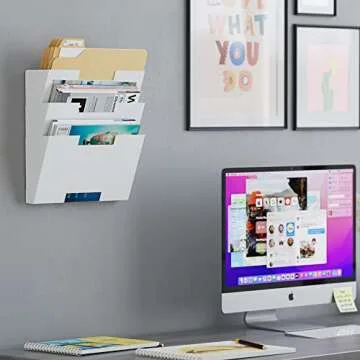 Wallniture Lisbon Wall File Holder Organizer for Office Storage, 3-Tier Mail and Magazine Holder Met...