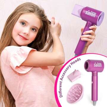 Madzee Girls Beauty Hair Salon Toys for Girls - Pretend Play Kit with Hairdryer and Accessories