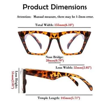 FEISEDY Square Cat Eye Reading Glasses - Stylish Blue Light Blockers