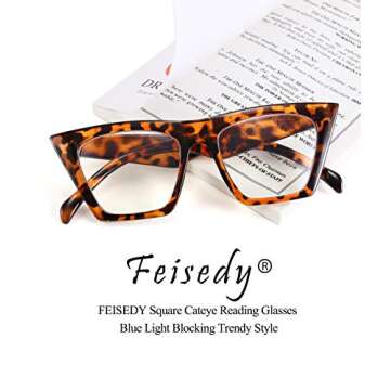 FEISEDY Square Cat Eye Reading Glasses - Stylish Blue Light Blockers