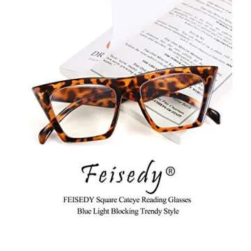 FEISEDY Square Cat Eye Reading Glasses - Stylish Blue Light Blockers