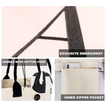 BeeGreen Unique Womens Gifts Initial Tote Bag Monogram The Canvas Tote for Her Mom Teacher Friends Personalized Unique Everything Tote Bag for Work Weekend Holiday Relaxation Retirement C