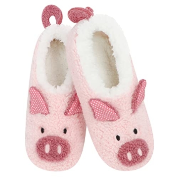Snoozies Skinnies Animal Slipper Socks - Cozy, Foldable Women’s Slippers with Non-Slip Sole