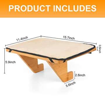 Cat Window Perch, Wall Mount Cat Window Hammock for Indoor Cats, Durable Sturdy Natural Bamboo Cat Window Seat, Fit Window Sills with Gaps (Yellow)