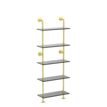 HEONITURE 6-Tier Black Faux Marble and Gold Shelves Bookshelf Decor Industrial Pipe Shelving Metal for Living Room(23.6x9.8x66.9”)
