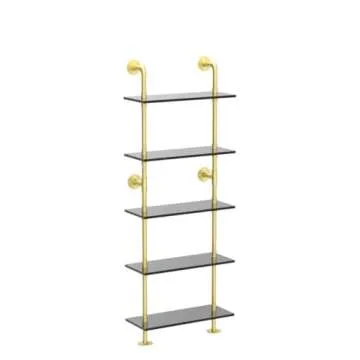 HEONITURE 6-Tier Black Faux Marble and Gold Shelves Bookshelf Decor Industrial Pipe Shelving Metal for Living Room(23.6x9.8x66.9”)