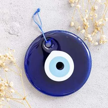 Erbulus 5" Glass Blue Evil Eye Wall Hanging Ornament - Evil Eye Decor - Turkish Handmade Nazar Amulet - Home Protection Charm - Evil Eye Wall Decor Amulet in a Box