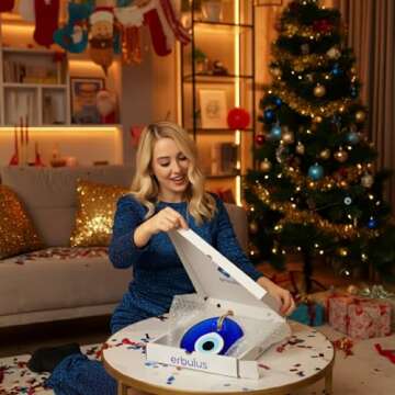 Erbulus 5" Glass Blue Evil Eye Wall Hanging Ornament - Evil Eye Decor - Turkish Handmade Nazar Amulet - Home Protection Charm - Evil Eye Wall Decor Amulet in a Box