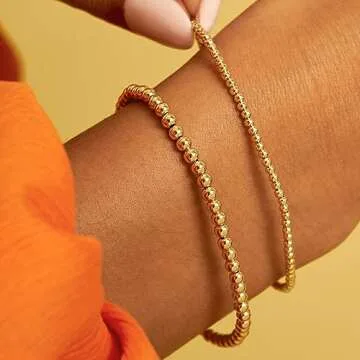 Elegant MBW 14K Gold Beaded Bracelet Set - Unique Minimalist Jewelry