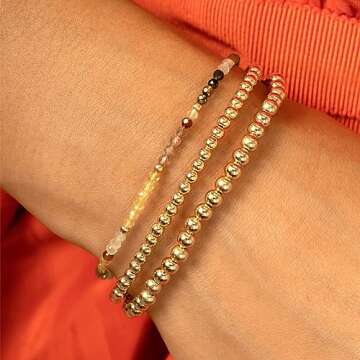 Trendy MBW Gold Beaded Bracelets Set for Women