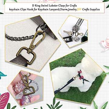 12Pcs 3/4" Inside Diameter D Ring Swivel Lobster Clasp for Crafts,Metal Swivel Snap Keychain Hook Swivel Clasps Claw Lobster Clasp Keychain Clips for Keychain Lanyard,Jewelry(Antique Bronze)
