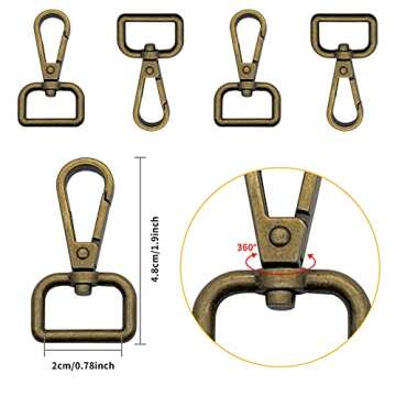 12Pcs 3/4" Inside Diameter D Ring Swivel Lobster Clasp for Crafts,Metal Swivel Snap Keychain Hook Swivel Clasps Claw Lobster Clasp Keychain Clips for Keychain Lanyard,Jewelry(Antique Bronze)